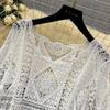 Nouveau 2026 Ensemble Jupe Femmes Tricot Plage Manches Courtes Dentelle Creux Sexy Col Rond Creux Style Été Hauts T-shirts Ample Basique