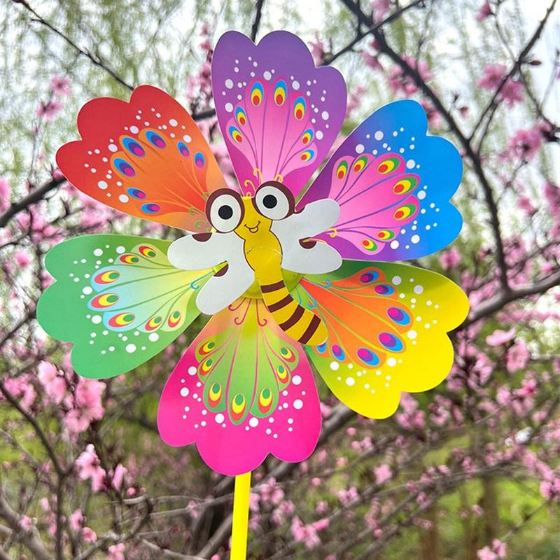 1Pcs Cartoon Flower Shaped Insect Handheld Windmill Home Garden Decoration Wind Spinner Whirligig Yard Decor Outdoor Kid Toy