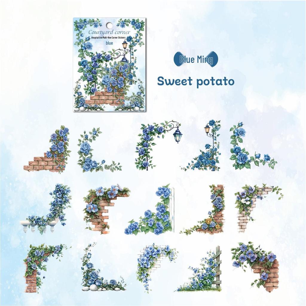 Retro Courtyard Rose Corner Stickers: Flower Journal DIY Decor Set