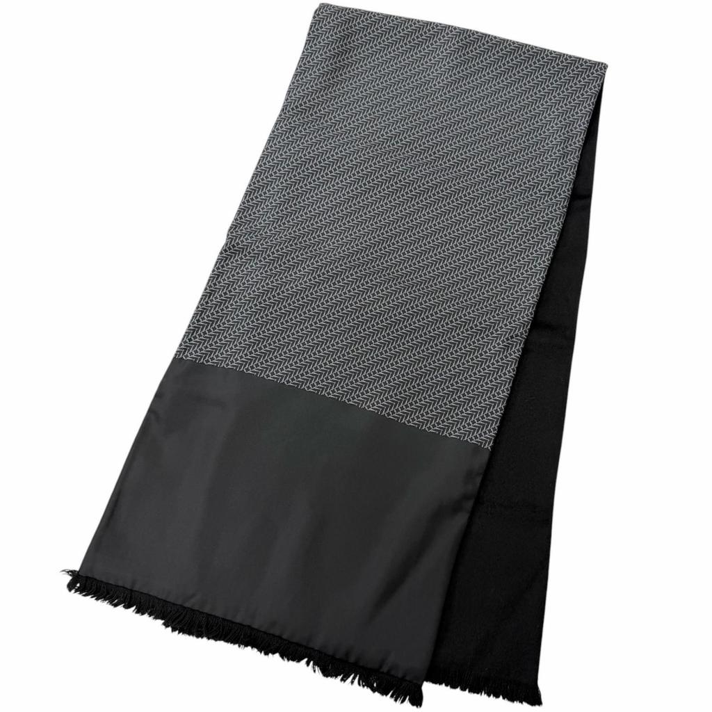 Great HERMES Scarf Metal all-over print fringe shawl black silk mens Used