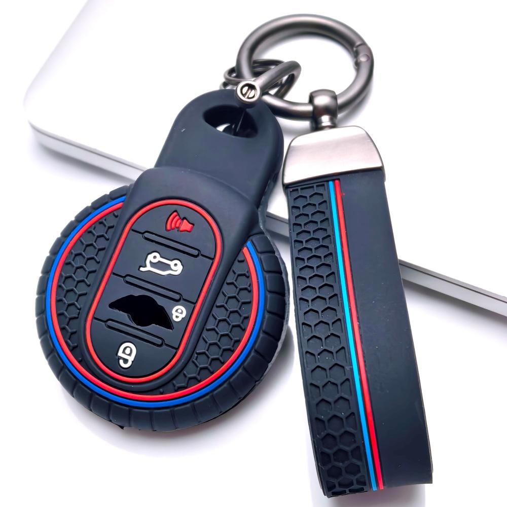 Silikon-Schlüsselanhänger-Abdeckung Kompatibel mit BMW Mini Cooper F54 F55 F56 F57 F60 4 Tasten, Passt für BMW Cooper F54 F55 F56 F57 F60 Handgelenkband Schlüsselanhänger Nicht