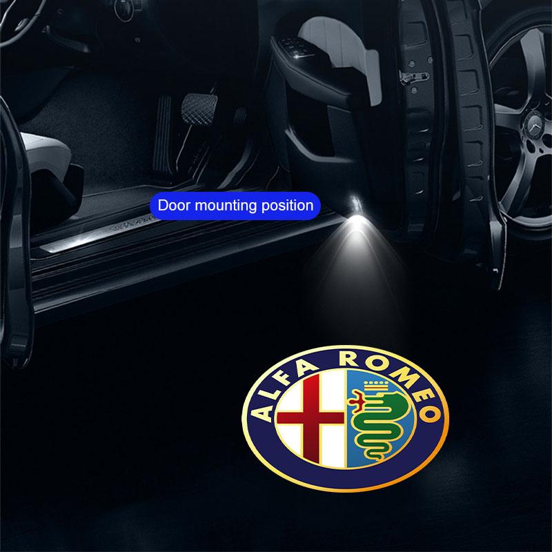 2 Stück Auto Tür Willkommensleuchten LED Projektorlampe Auto Zubehör für Alfa Romeo 159 147 156 166 Giulietta Giulia Mito Stelvio Brera Spider