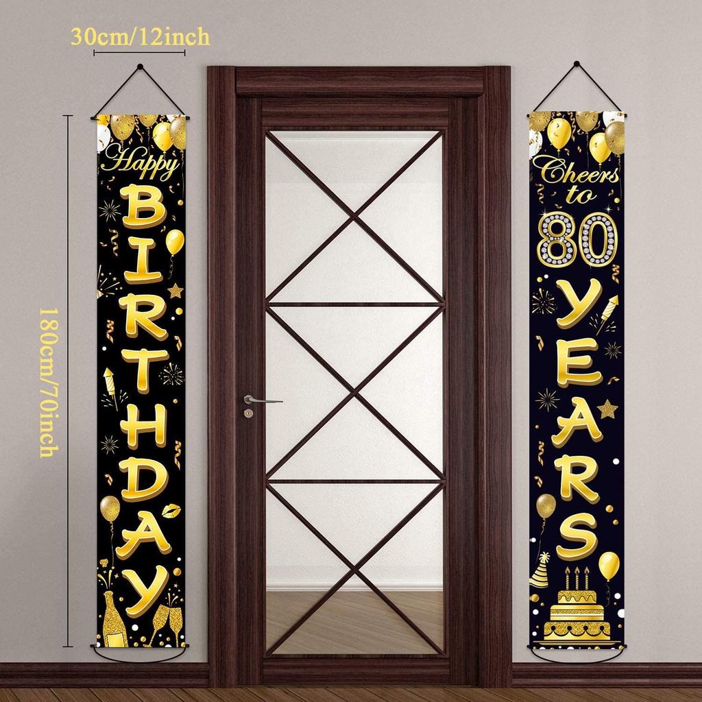 80th Birthday Party Banner Decorations for Women Men 80 Year Old Door Banners Signs Black Gold Cheers to 80 Years Brithday Party Supplies Welcome
