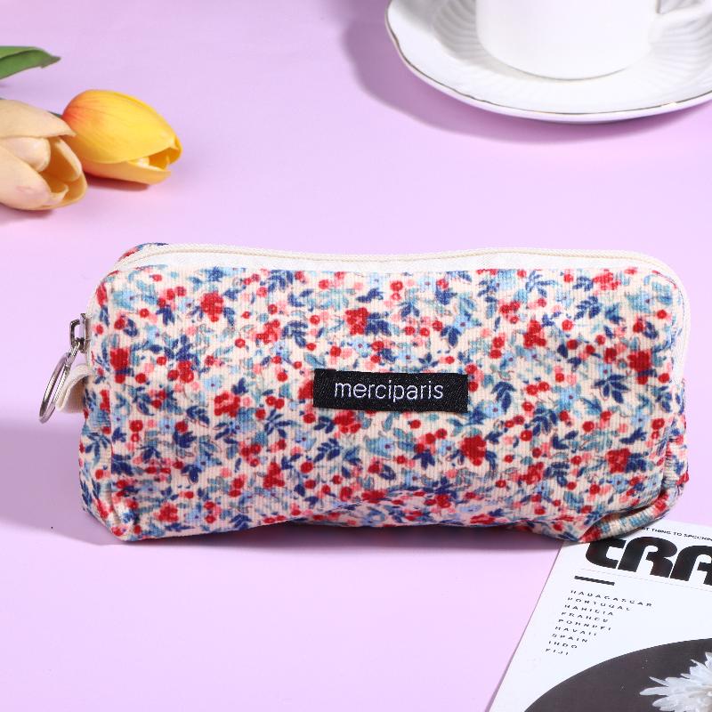 Vintage Corduroy Federmäppchen Retro Blumenmuster Federtasche Große Kapazität Schreibwaren Tasche Für Schüler Büro Make-up Aufbewahrung