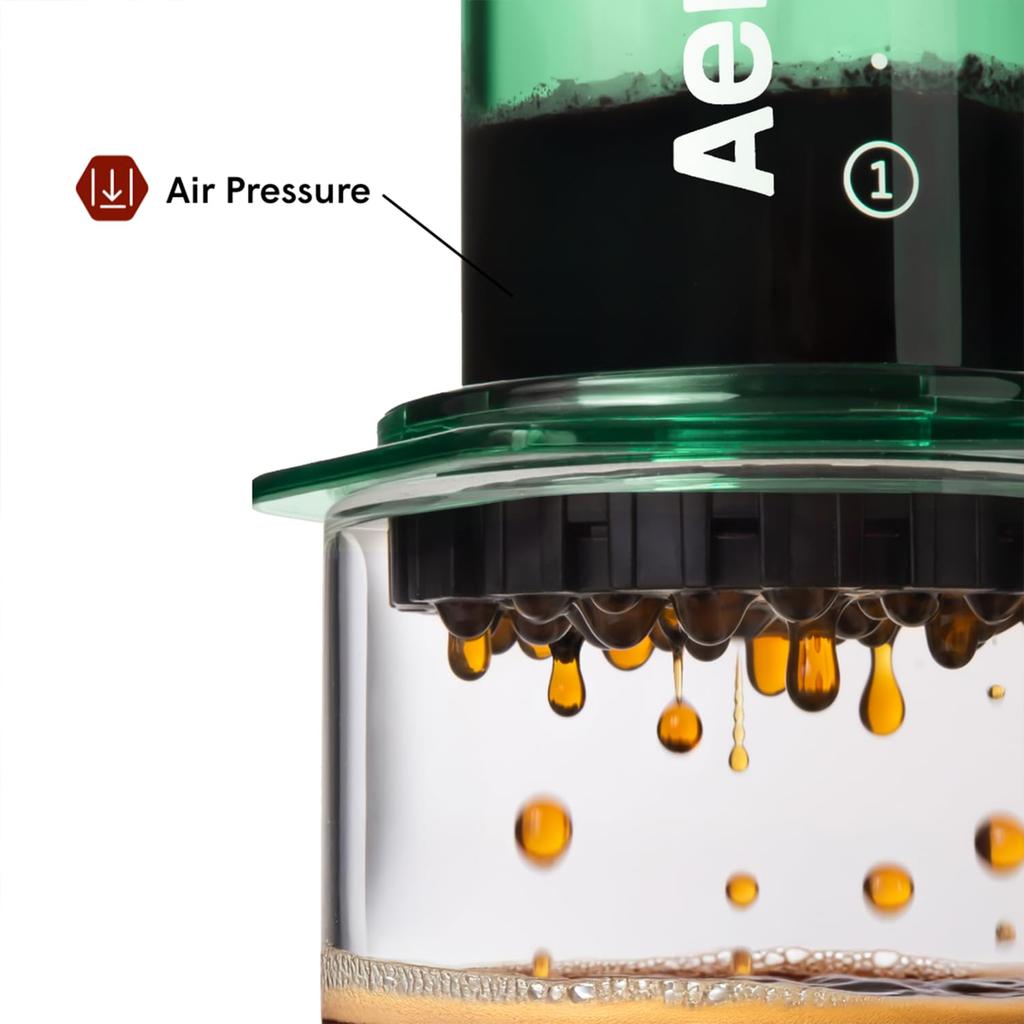 AeroPress Main AeroPress Green Coffee Maker with French Iced Unbreakable Pressure Extraction (AeroPress) Unit, Filter, Press, Espresso, Coffee,