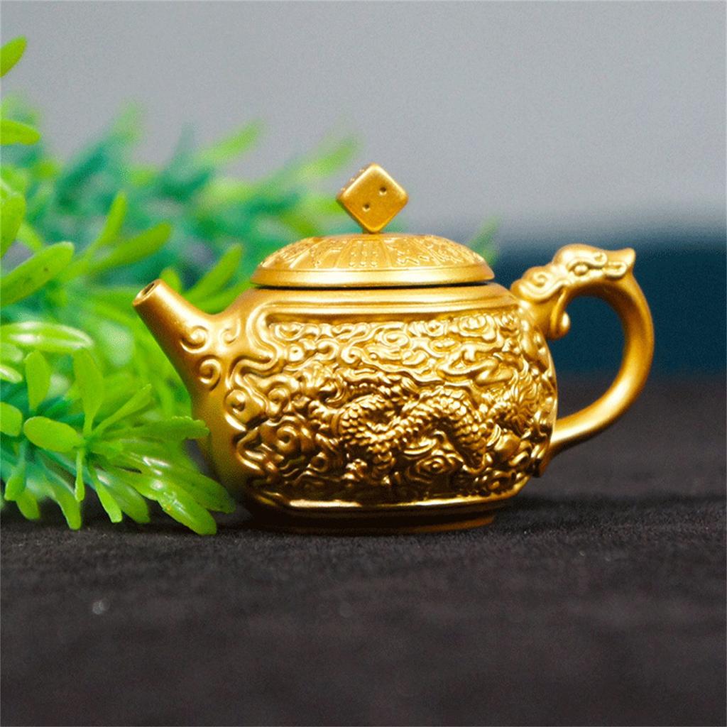Golden Metal Sailing Ship Bucket Teapot Sculpture Chinese Fengshui Statues for Wealth and Prosperity Decorative Ornament