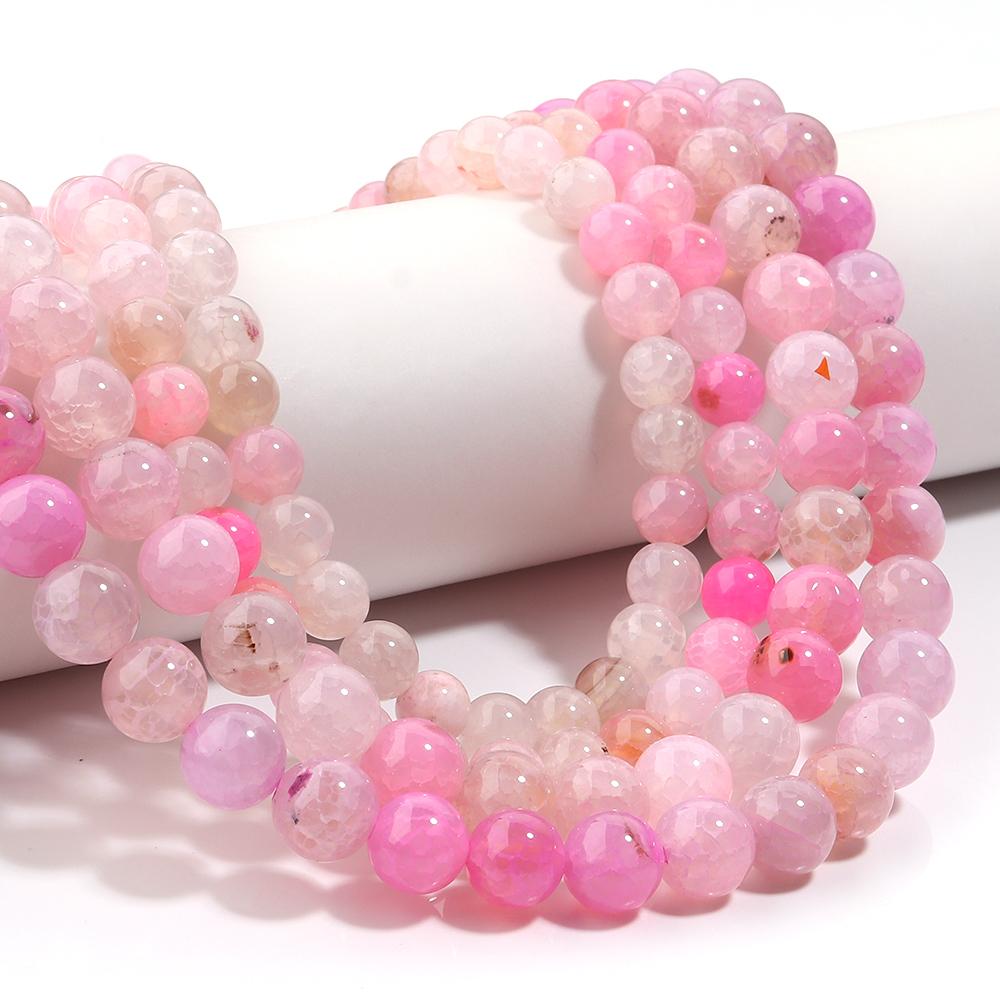 6/8/10mm Natural Stone Beads Pink Dragon Pattern Agate Round Loose Beads For Jewelry Making DIY Bracelets Necklace Accessories