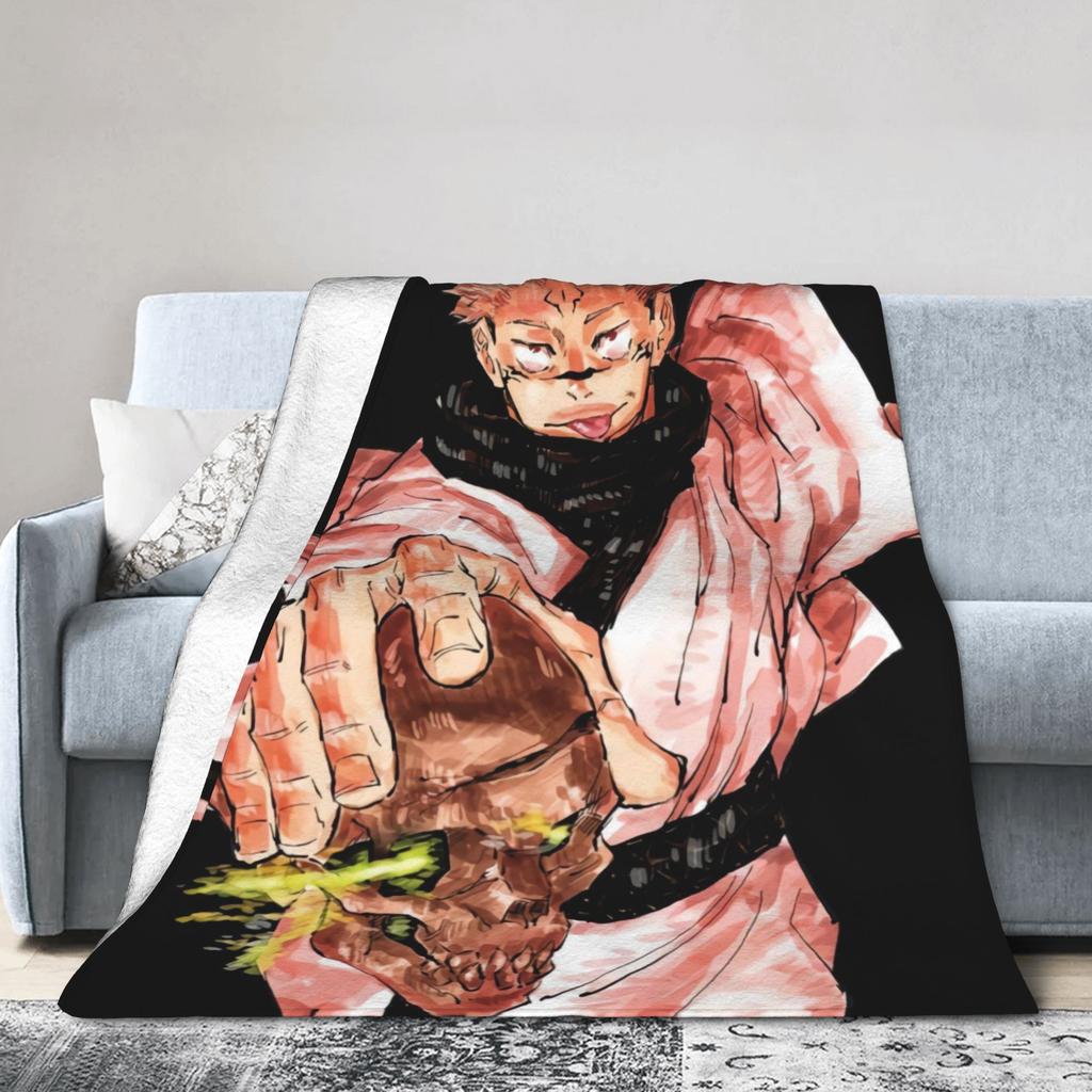 Ryomen Sukuna Jujutsu Kaisen Super Warm Blanket Students Plush Throw Blanket Fluffy Outdoor Flannel Bedspread Sofa Bed Cover