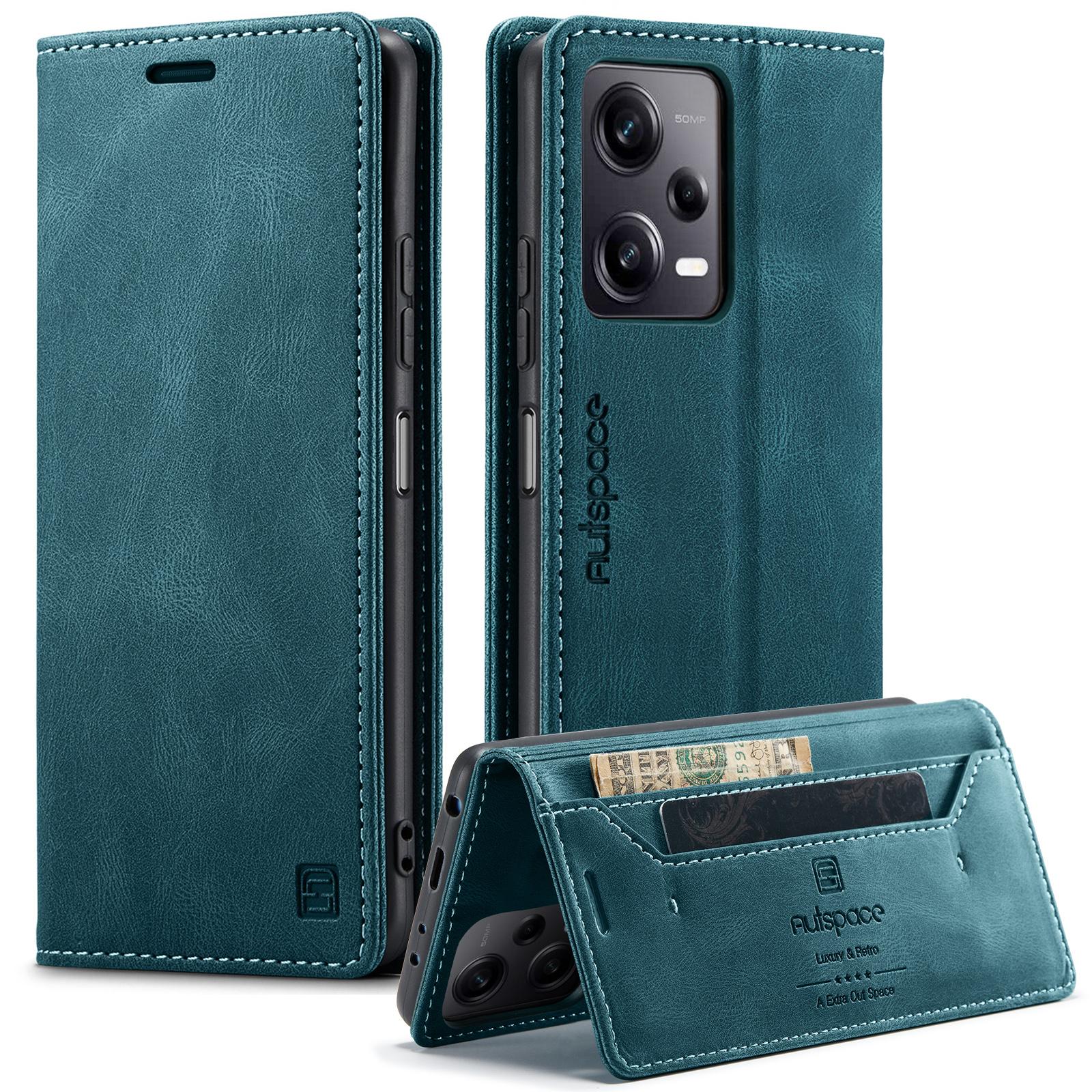 

For Xiaomi Poco X5 Pro 5G/Xiaomi Redmi Note 12 Pro 5G Wallet Case AUTSPACE A01 Leather Stand Cover with RFID Blocking Card Holder Blue