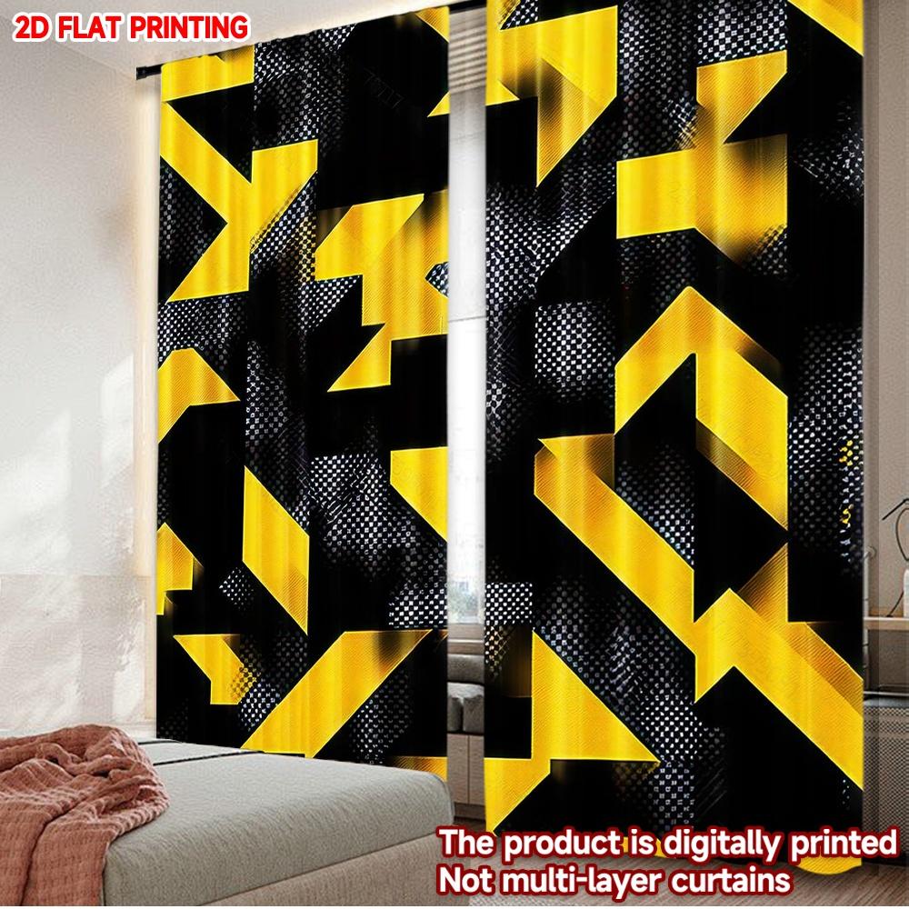 2D flat printing 2pcs Curtain Window Curta Yellow Geometric Digital Printed Polyester Drapes Seasonal Party & Holiday Decor