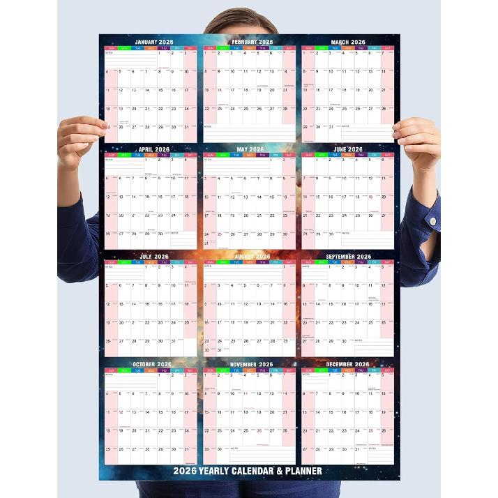24x34" 2026 Large Wall Calendar - Reversible Yearly Planner, Horizontal & Vertical Layouts | Pre-Printed Holidays | Countdown Numbers, Office and