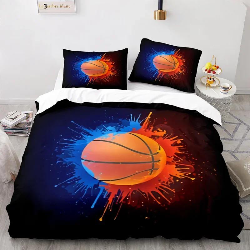 Boys Basketball Sports Theme Ball Comfortable Duvet Quilt Cover Pillowcase Bedding Set Children Bedroom Decoration Home Textile