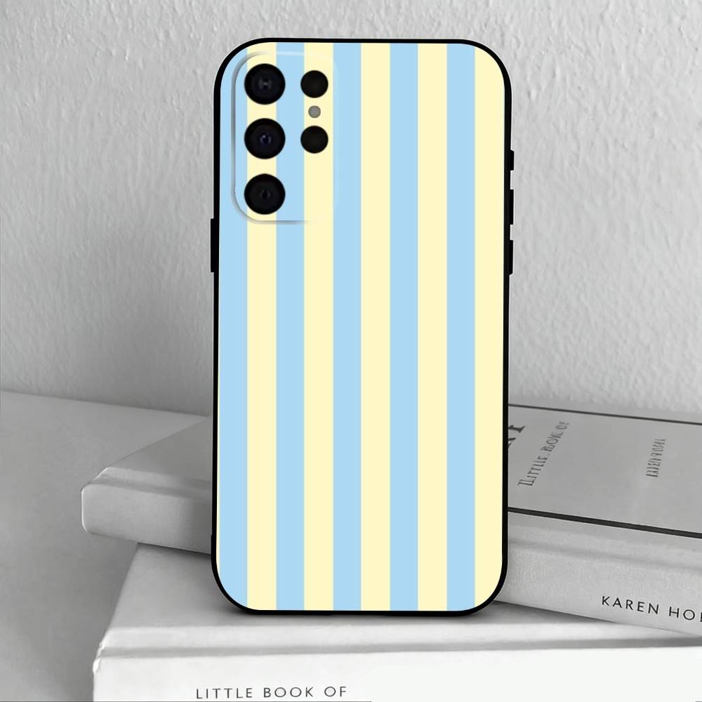 S-Striped Color-Blocking Art P-Pattern  Phone Case For Samsung S25,24,23,22,30,21,10,9,Ultra,Plus,Lite,FE,4,5 G Soft Black Case