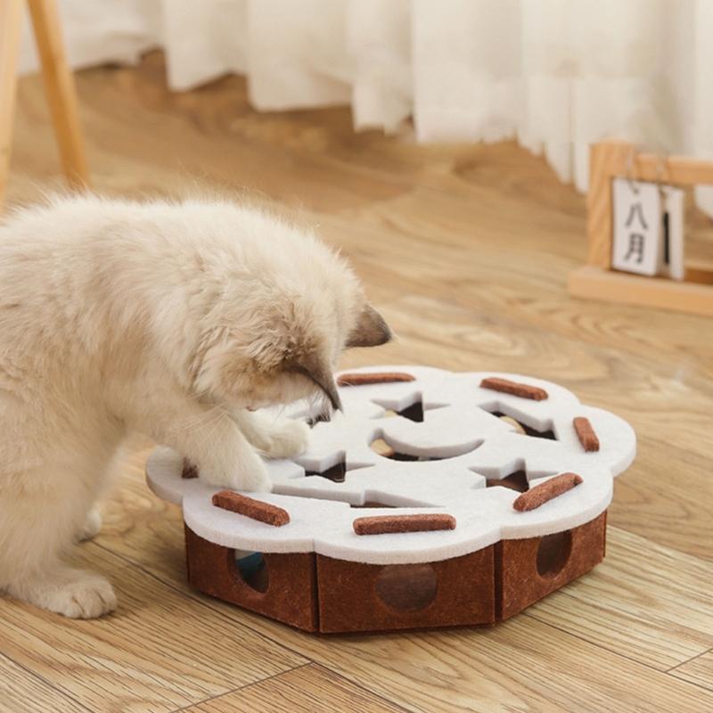 Stimulates Curiosity Felt Puzzle Toy Cats Chew Resistant Durable With Multiple Holes And 2 Bells Ball