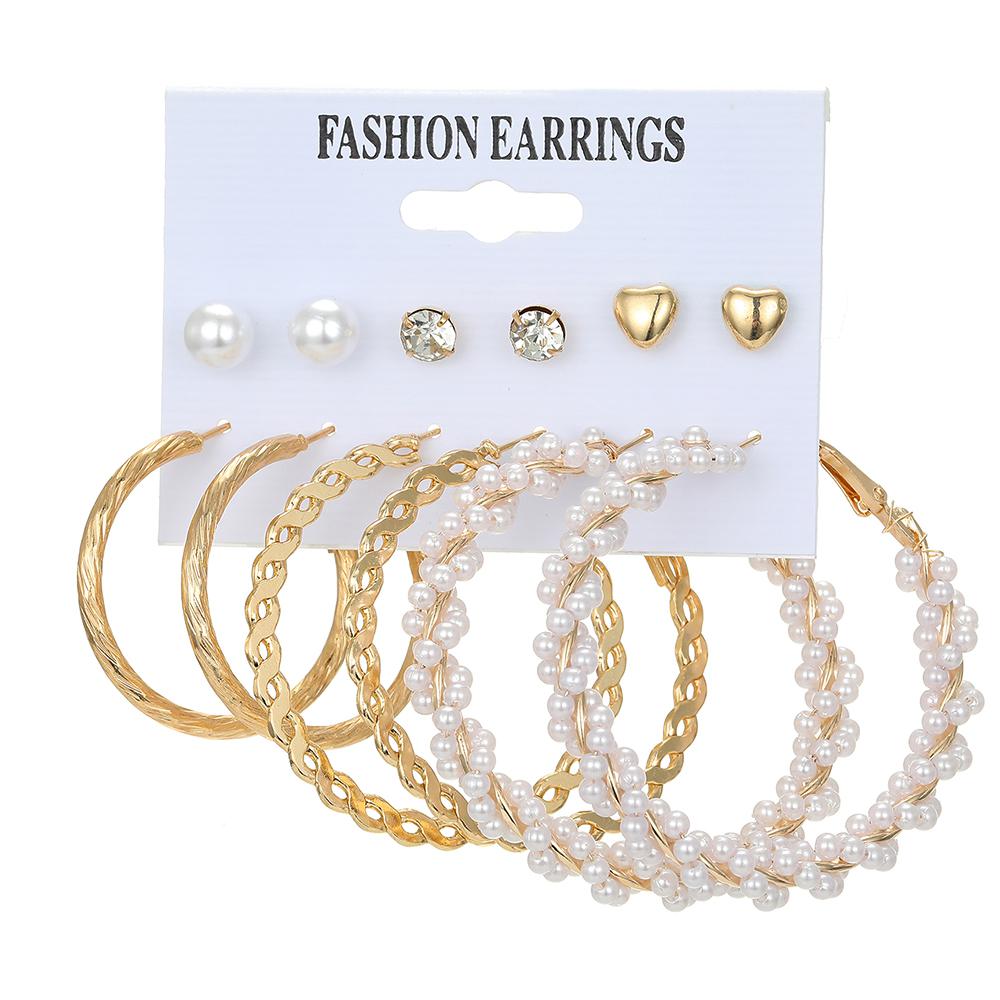 Inlaid Fashion Artificial Temperament Elegant Pearl Women's Earrings Vintage Gold Earrings Set