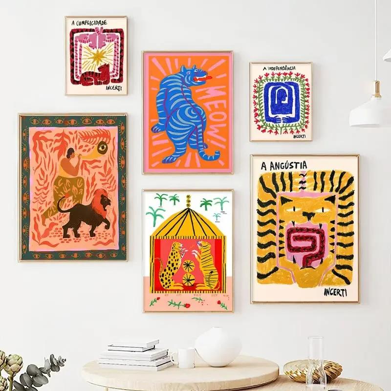 Buntes Abstraktes Poster Tiger Leopard Schlange Tropischer Dschungel Leinwandbild und Drucke Wandkunst Bilder Wohnzimmer Dekoration