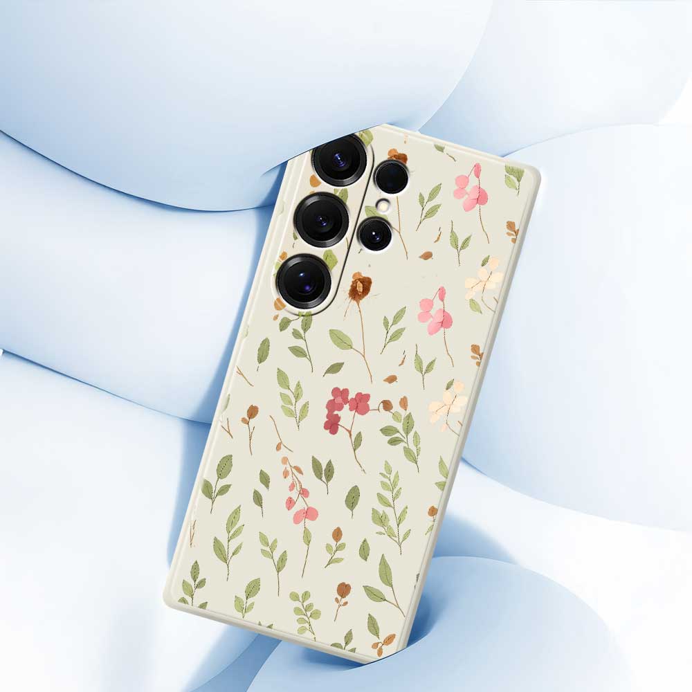 For Samsung Galaxy S25 Ultra Case Small Flower Leaves Pattern Printing Straight Edge TPU Phone Back Cover