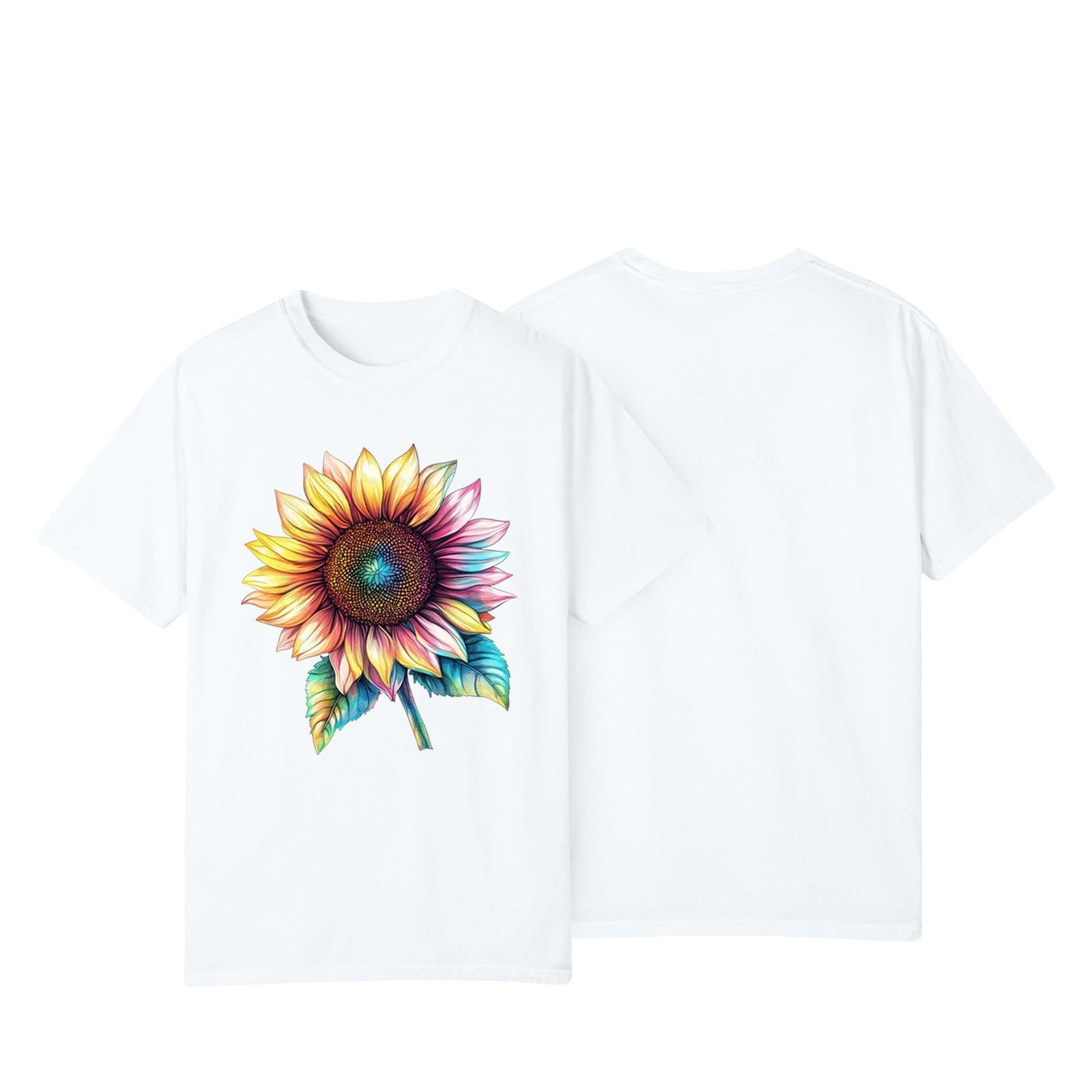 

Women s Casual Sunflower Print Street Slim Fit Short Sleeve T-Shirt Top XL білий