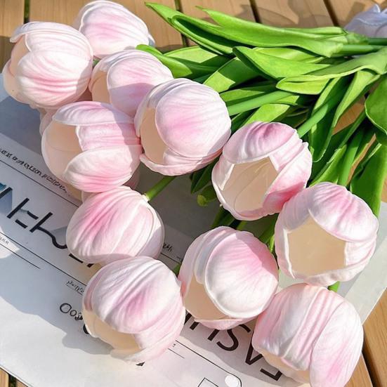 Real Touch Artificial Tulip Flower 13.7" PU Faux Tulips Lifelike Fake Tulip with Long Stem for Wedding Home Table Centerpiece Spring Garden Decor