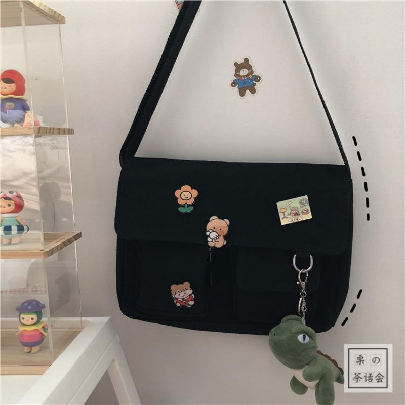 Canvas Diagonal Crossbody Bags Youth Fashion Casual Ladies Handbag Shoulder Bag Solid Color Messenger Bags for Girl School Bags