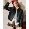 ET BOITE Women's Vintage Style Short Leather Jacket