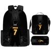 Set de Mochila Escolar Infantil con Estampado de Cristiano Ronaldo de 3 Piezas Dibujos Animados para Estudiantes de Primaria Mochila Ligera Duradera de Gran Capacidad