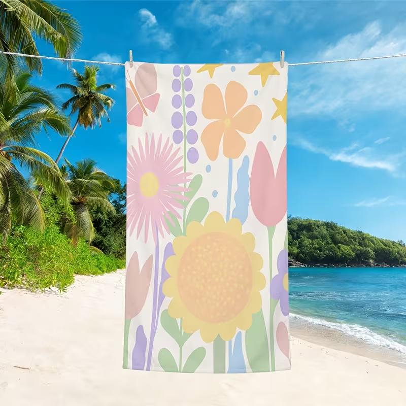 Boho Western Cowboy Boots Floral Print Beach Towel Quick Dry Sandproof Soft Absorbent Towel for Summer Beach Travel Camping