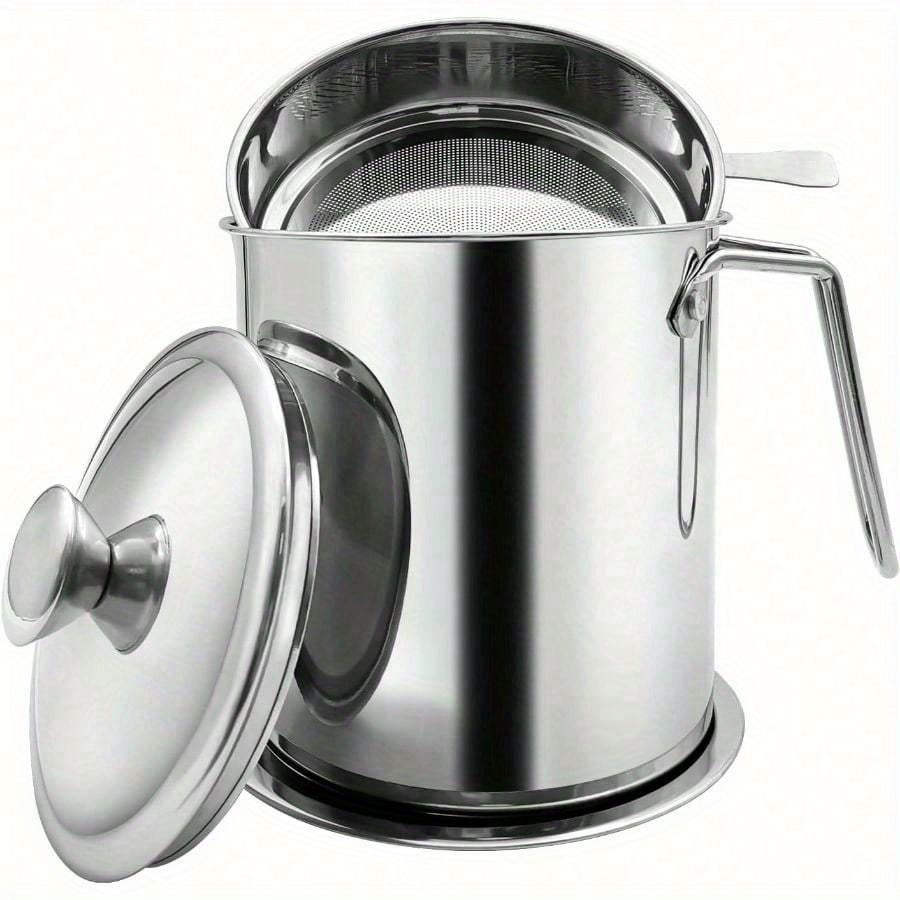 Bacon Grease Container With Strainer, 1.3L And 1.7L And 2.1L Grease Strainer And Container With Dust-Proof Lid, 304 Stainless Steel Oil Filter Storage