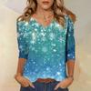 Women's T Shirt CHristmas Print 3/4 Sleeve Daily Weekend Fashion Basic V- Neck Regular Top