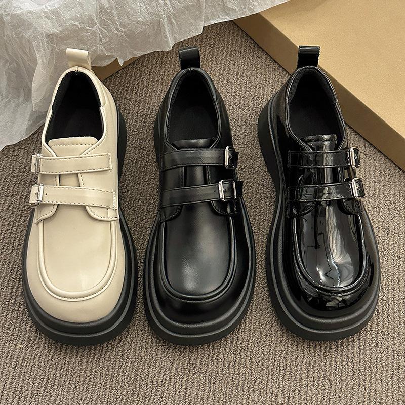 Platform loafers women's 2025 spring and autumn new heightening retro versatile British style small leather shoes black high-heeled single shoes
