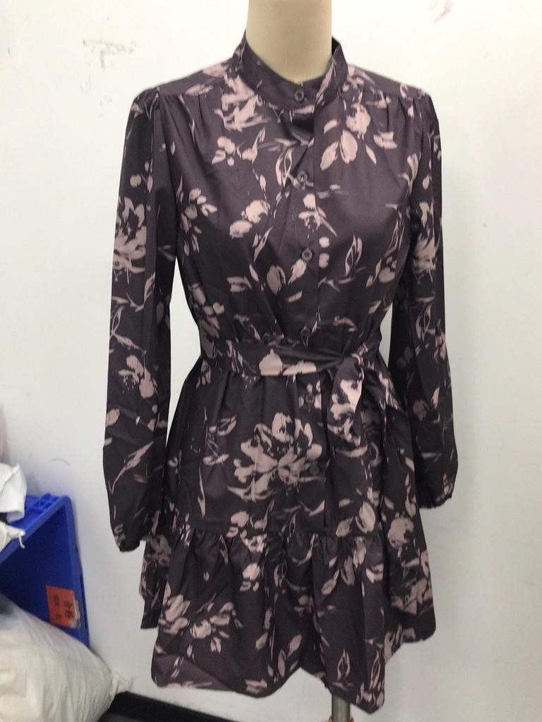 New Retro Floral Print Lantern Sleeve Women's Dress