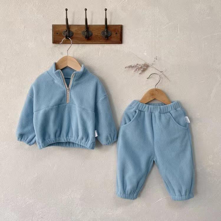Koreanischer Stil Herbst Baby & Kleinkind Doppelseitiger Fleece Trainingsanzug - Zweiteiliges Set