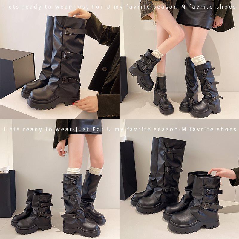 Versatili stivali autunnali per aumentare l'altezza ma stivali al ginocchio stivali da cavaliere alla moda nuovi stivali da donna suola spessa look 2025 sottile