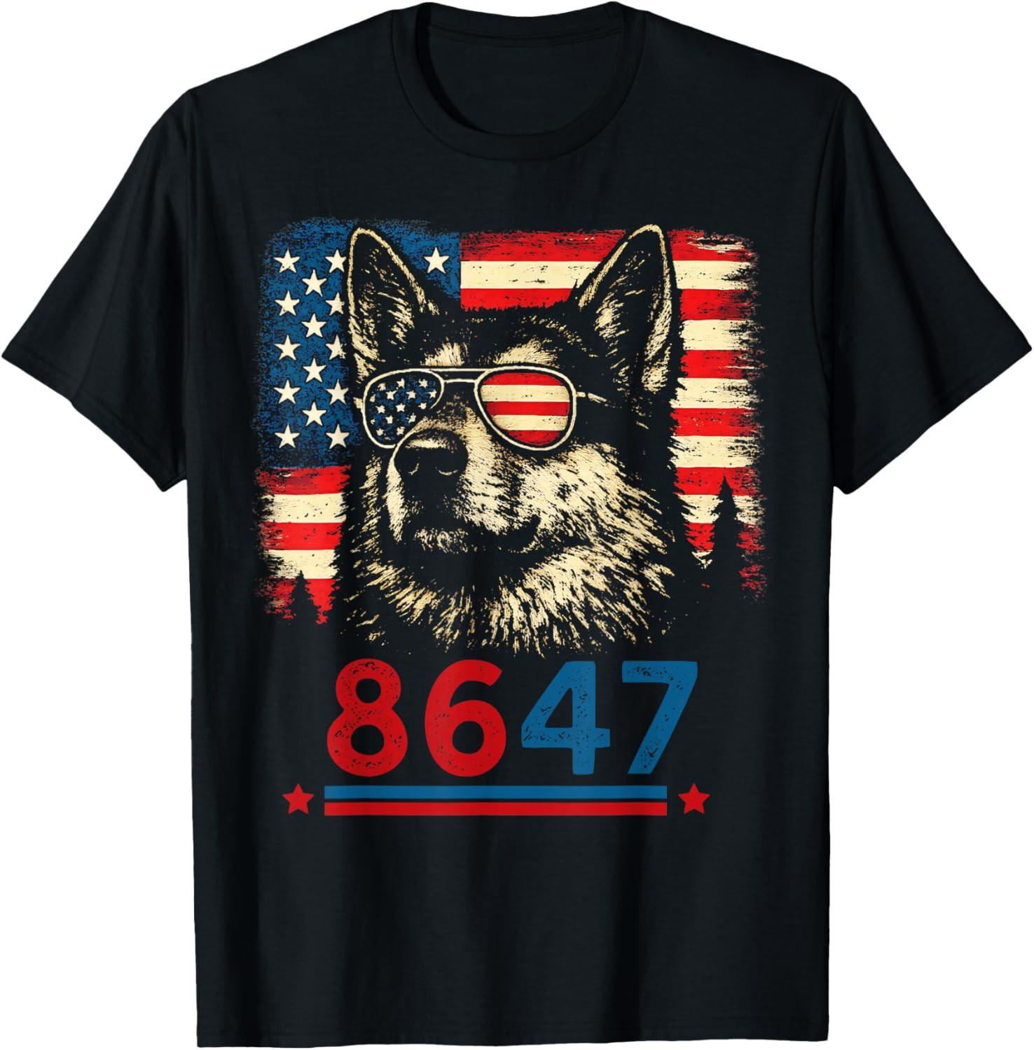 Funny Dog USA Flag Sunglasses Women Men Unisex T-Shirt M