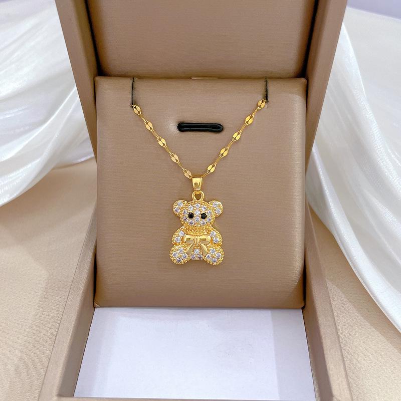 Titanium Steel Micro-Inlaid Luxury Necklace: Elegant Full Diamond Gold Design for Women
