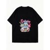 Women's Short-Sleeve T-Shirt with Colorful Cartoon "Zakubu" Bunny Characters & Pink Car Print