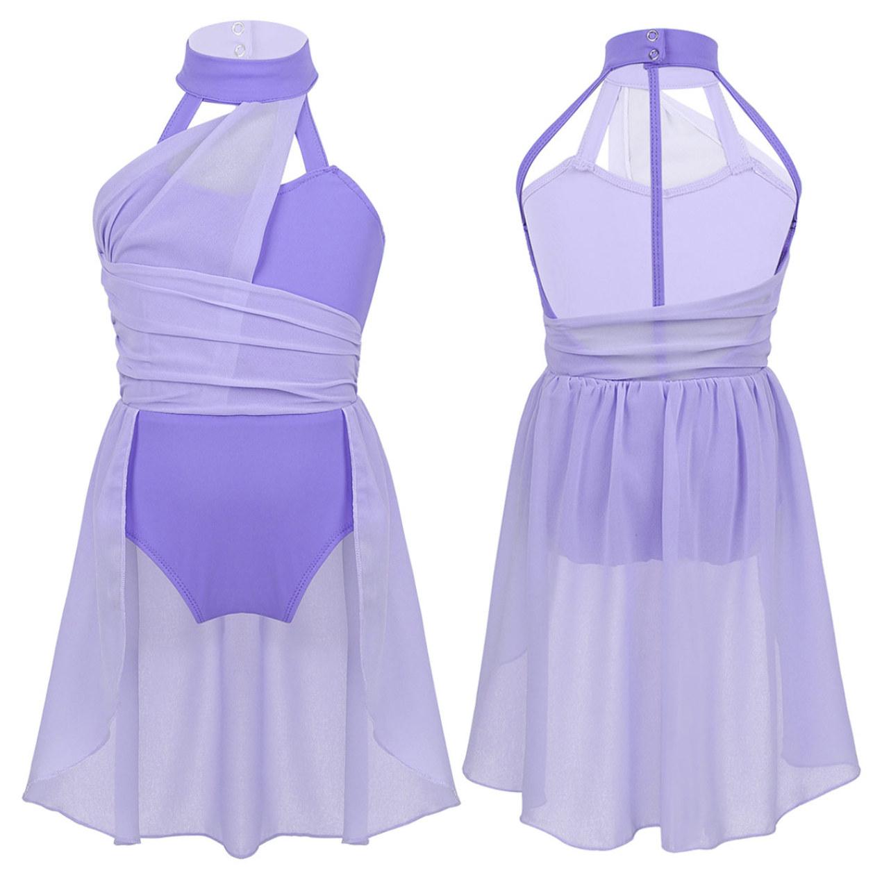 

Дитяча гімнастична танцювальна сукня без рукавів, танцювальний костюм для дівчаток, шифоновий ліф, купальник, танцювальний костюм 10-12 Years світло-синій колір