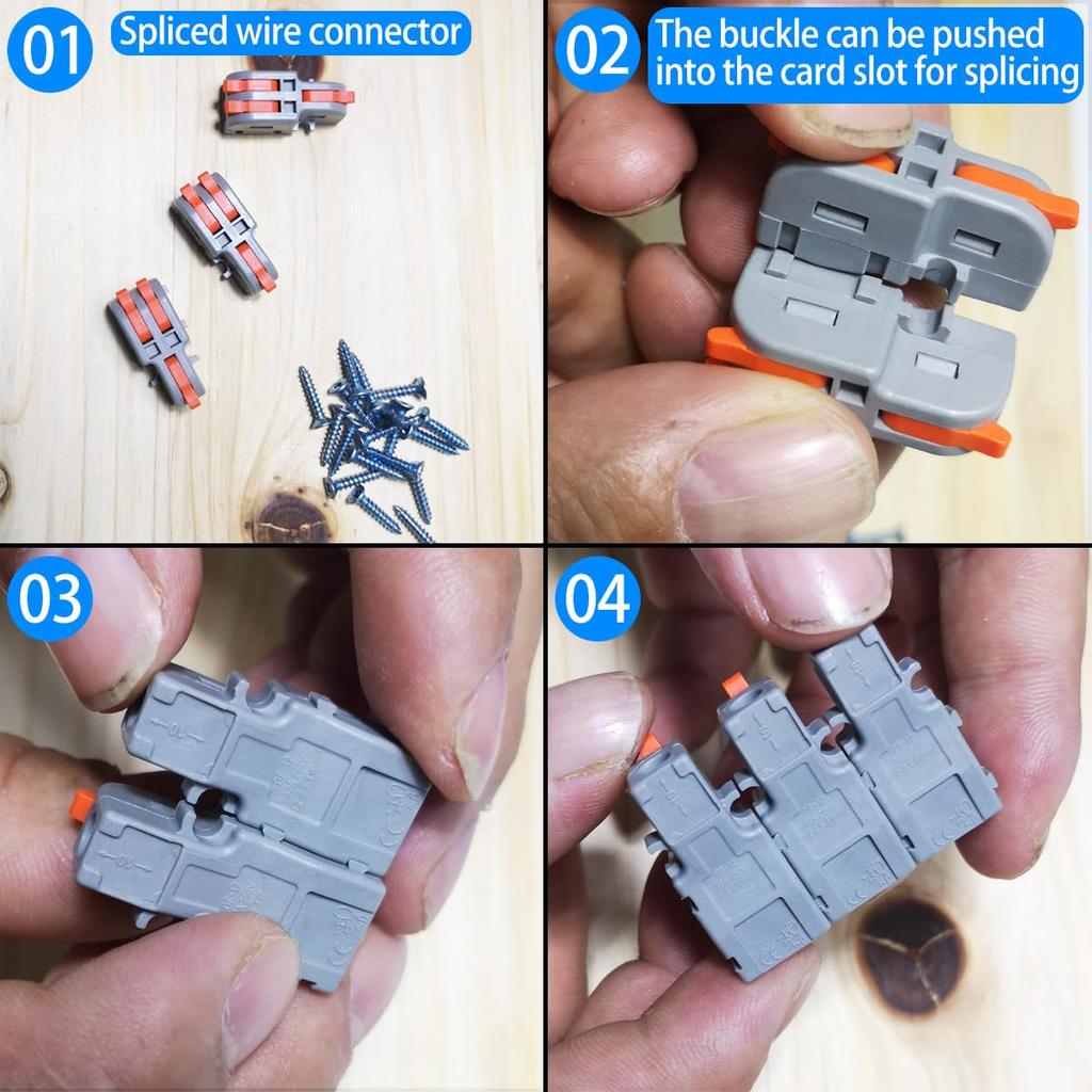 Push-in Connector, 1-in-2-out Compact Splice Connector with Fixing Screw, CESFONJER Electrical Wiring Connector, 20pcs One-Touch Connector, Terminal