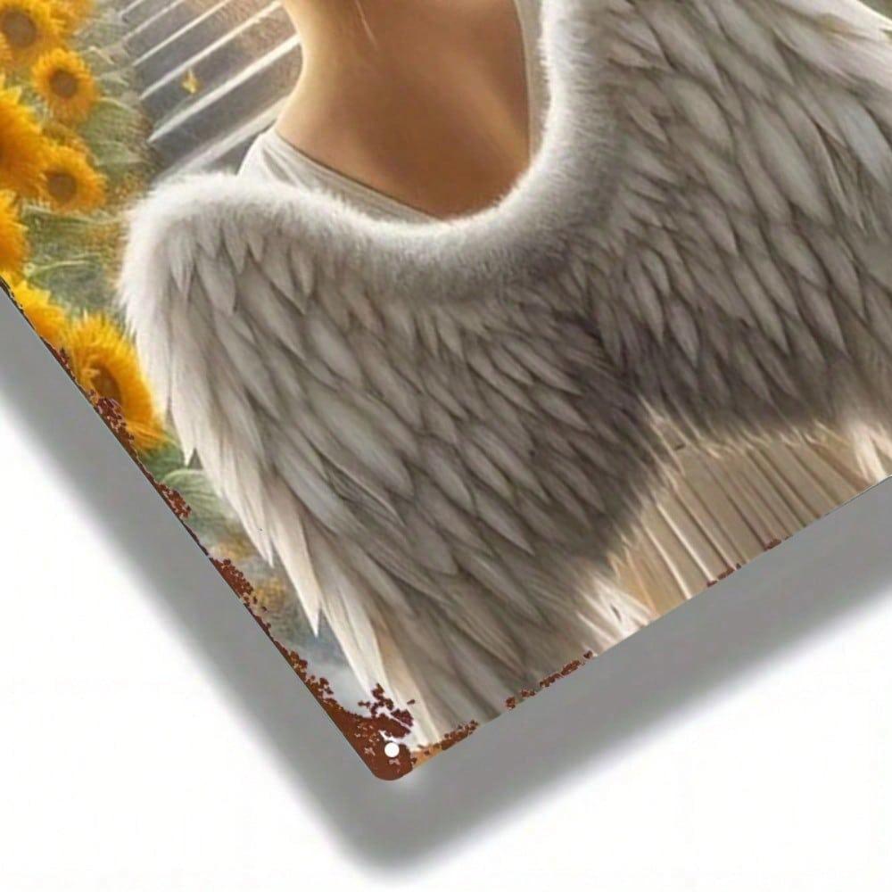 Vintage Metal Tin Sign Sunflower and Angel Wall Art Decor for Home Cafe 20x30cm