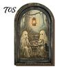 Solid Wood Picture Frame Halloween Vintage Arch Wooden Sign, Gothic Spooky Ghost Wall Hanging Decor Dark Academia with Bracket, Rustic Aesthetic Home