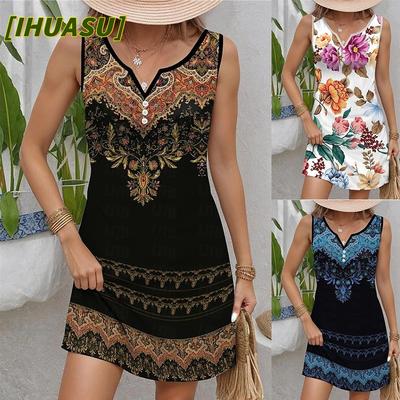 Vestidos Casuales de Verano Primavera sin Mangas con Cuello en V