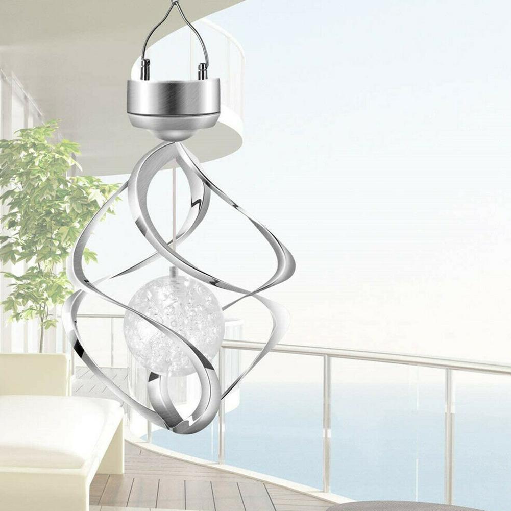 Led Metal Solar Powered Wind Chime Spiral Gyro Light Color Change Hanging Light