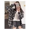 Camicia Casual da Donna a Quadri Americano Vintage Larga a Maniche Lunghe