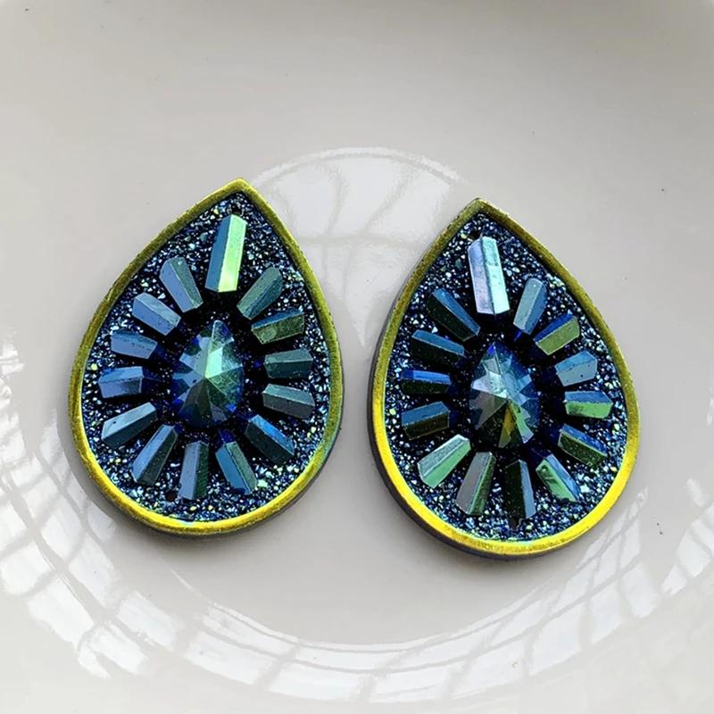 8pcs 30X40mm Water Droplet Resin Rhinestone DIY Jewelry Making Decorative Flat Back 2hole Scrapbook