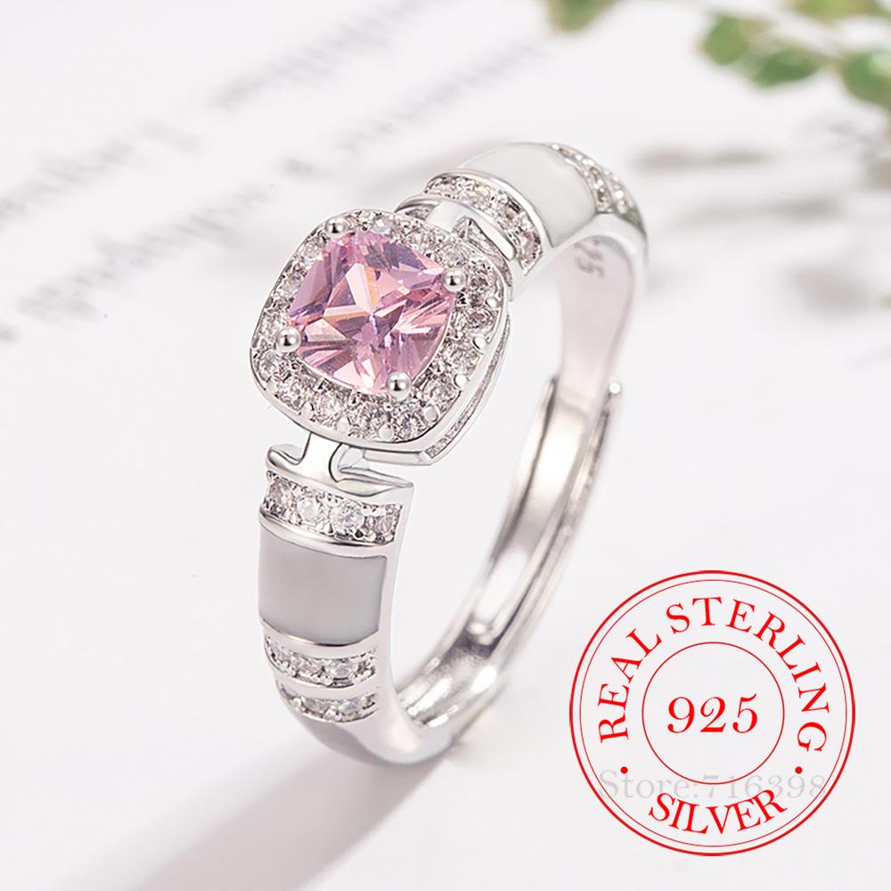 925 Sterling Silver Square Pink Stone Cz Ring for Women Men Fashion Wedding Engagement Party Gift Charm Jewelry