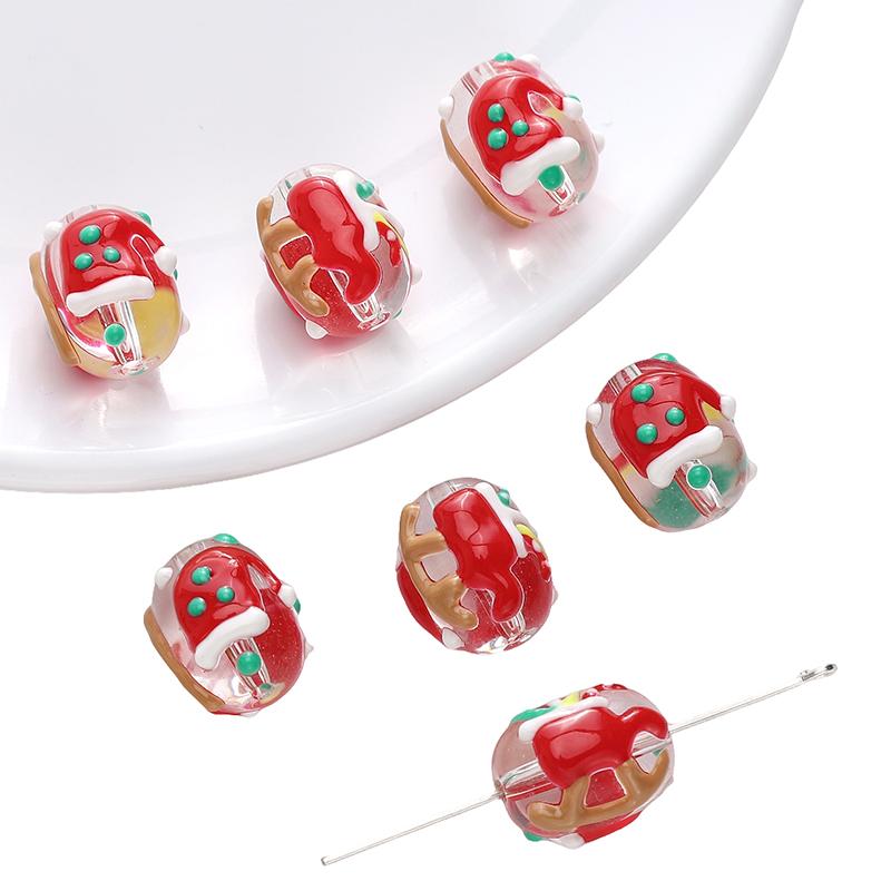 1pc/bag Christmas Series Glazed Colored Hand-Painted Beads DIY Bracelet Necklace Earrings Jewelry Accessories