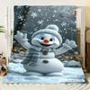 Cheerful Cartoon Style Snowman Plush Blanket - Soft Winter-Themed Throw Blanket with Whimsical Snowflakes and Festive Design, Pe