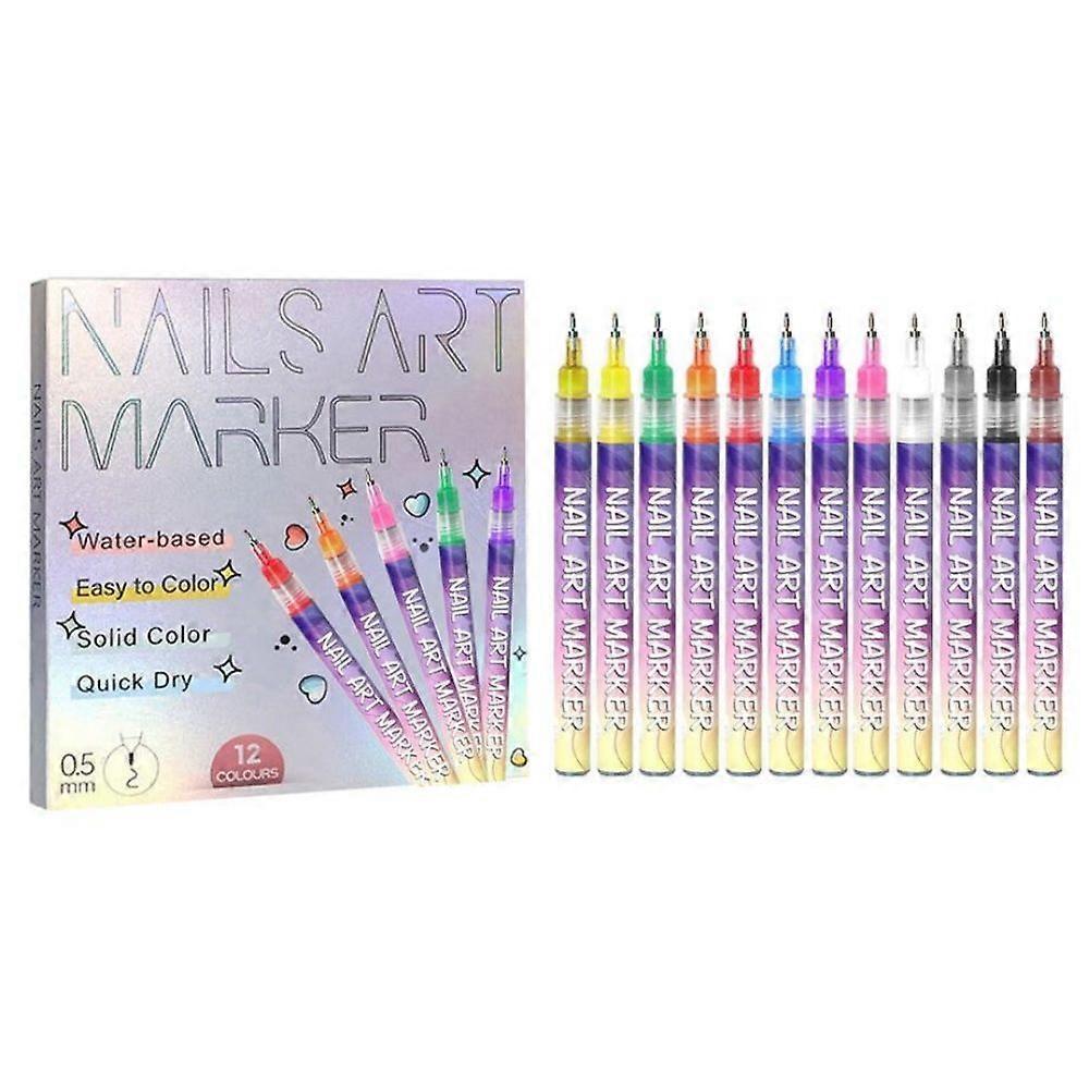 Fine Tips 3D Nail Art Pens, 12 Colors 0.5MM Nail Polish Pens Nail Point Graffiti Dotting Pen Drawing Painting Liner Brush for Home Salon