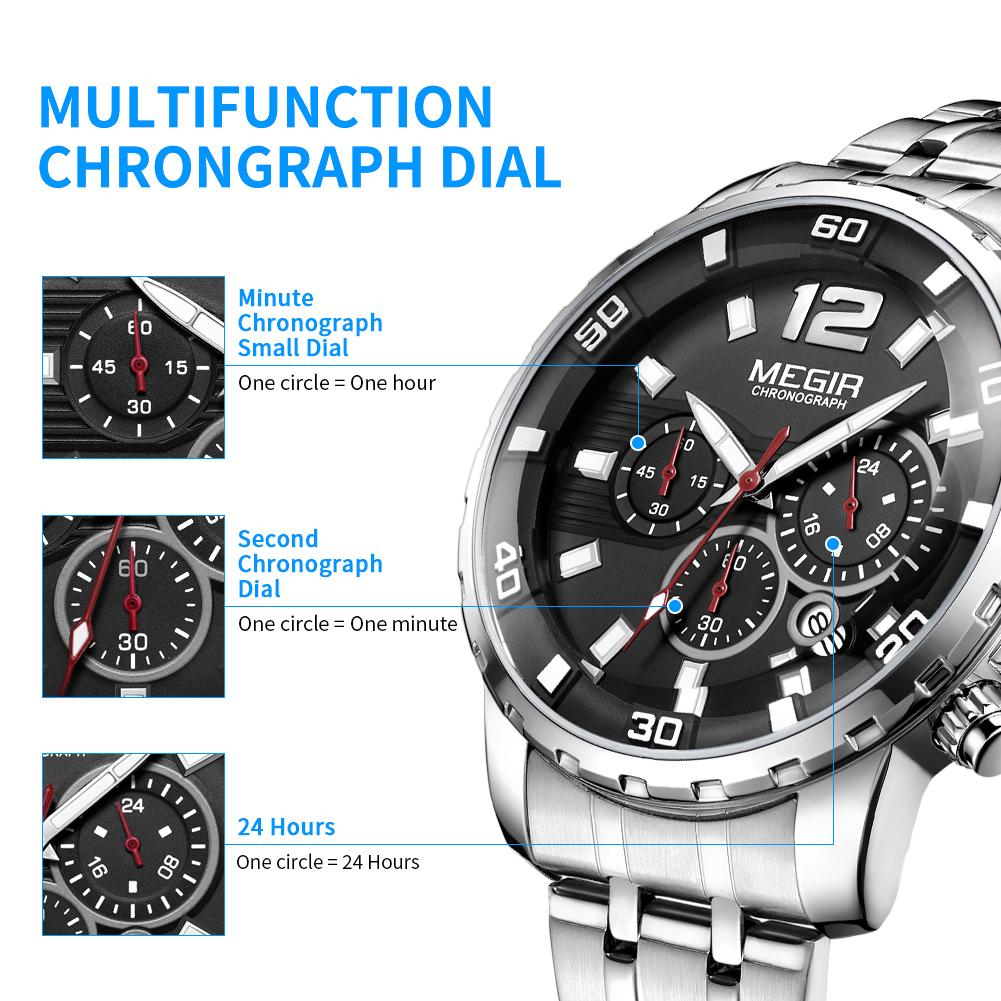 Megir Chronograph Quartz Men Watch Top Brand Luxury Army Military Wrist Watches Clock Men Relogio Masculino Business Wristwatch