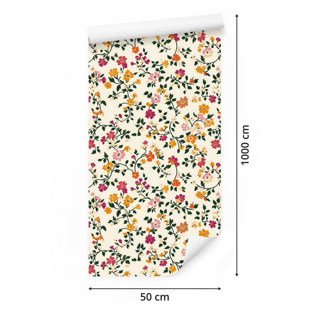 Wallpaper Small Flowers Cream and Lime for Living Room and Bedroom 50x1000